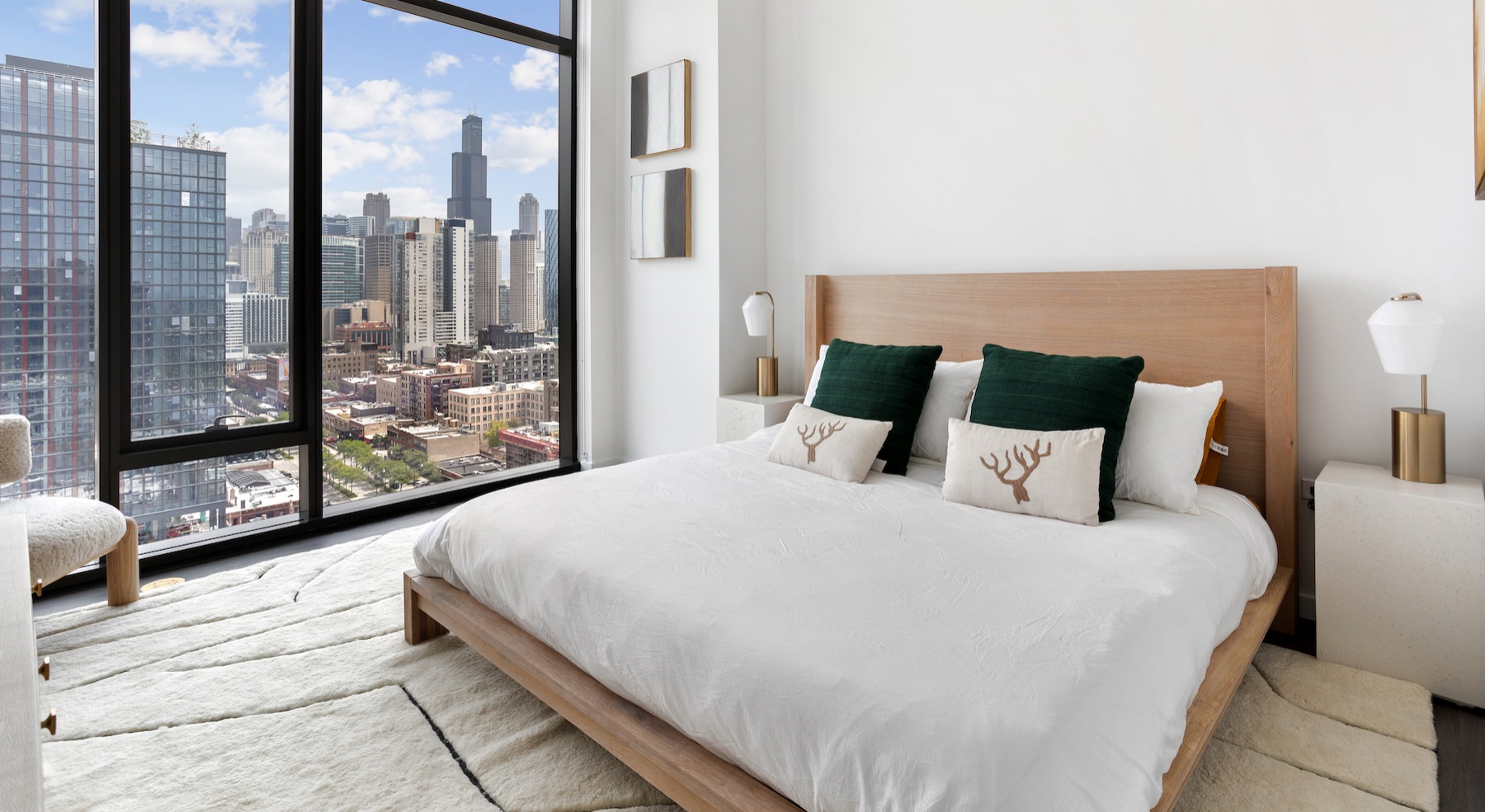 Bedroom with large windows 